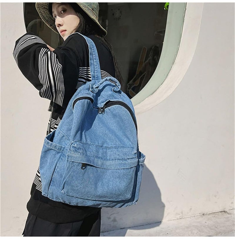 MaxxCloud Vintage Denim Backpack Jeans Daypack Travel Bag Rucksack (342 Light Blue 3) - Image 3